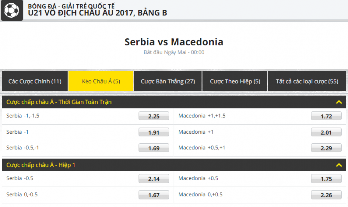 Trận 1: U21 Serbia - U21 Macedonia (Bảng B)